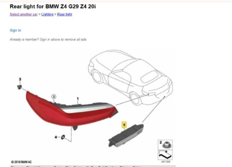 BMW Z4 G29 Rear Light Bumper Left Side 7450451 OEM