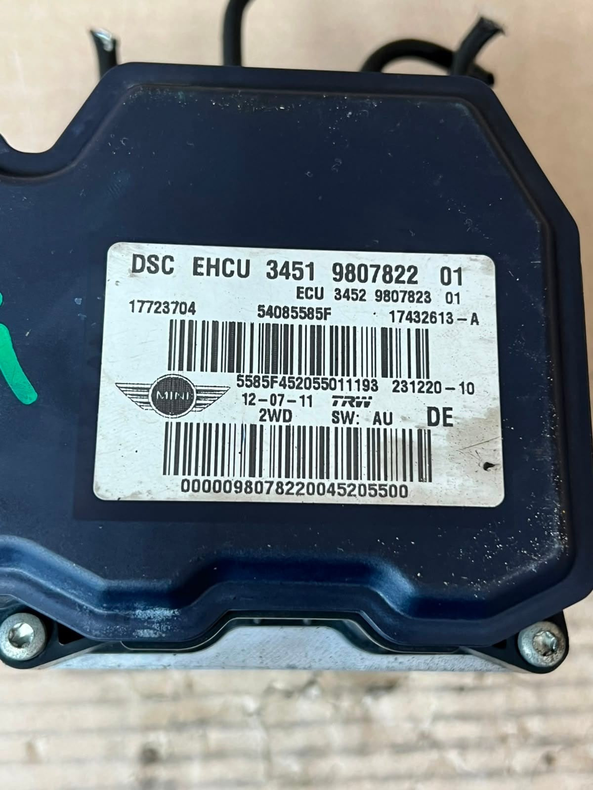 2010 Mini Cooper R56, R56 LCI, R60 ABS Pump Control Module 9807822