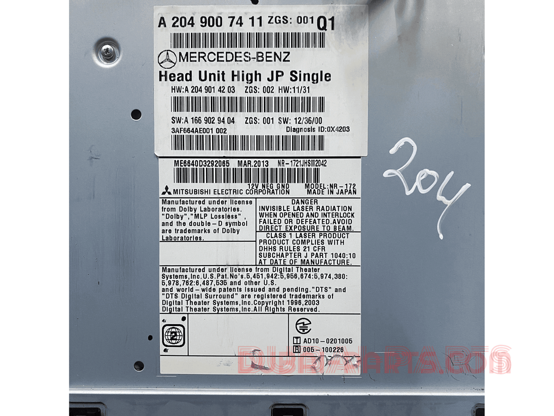 A2049007411 head unit Radio FM W204 C class