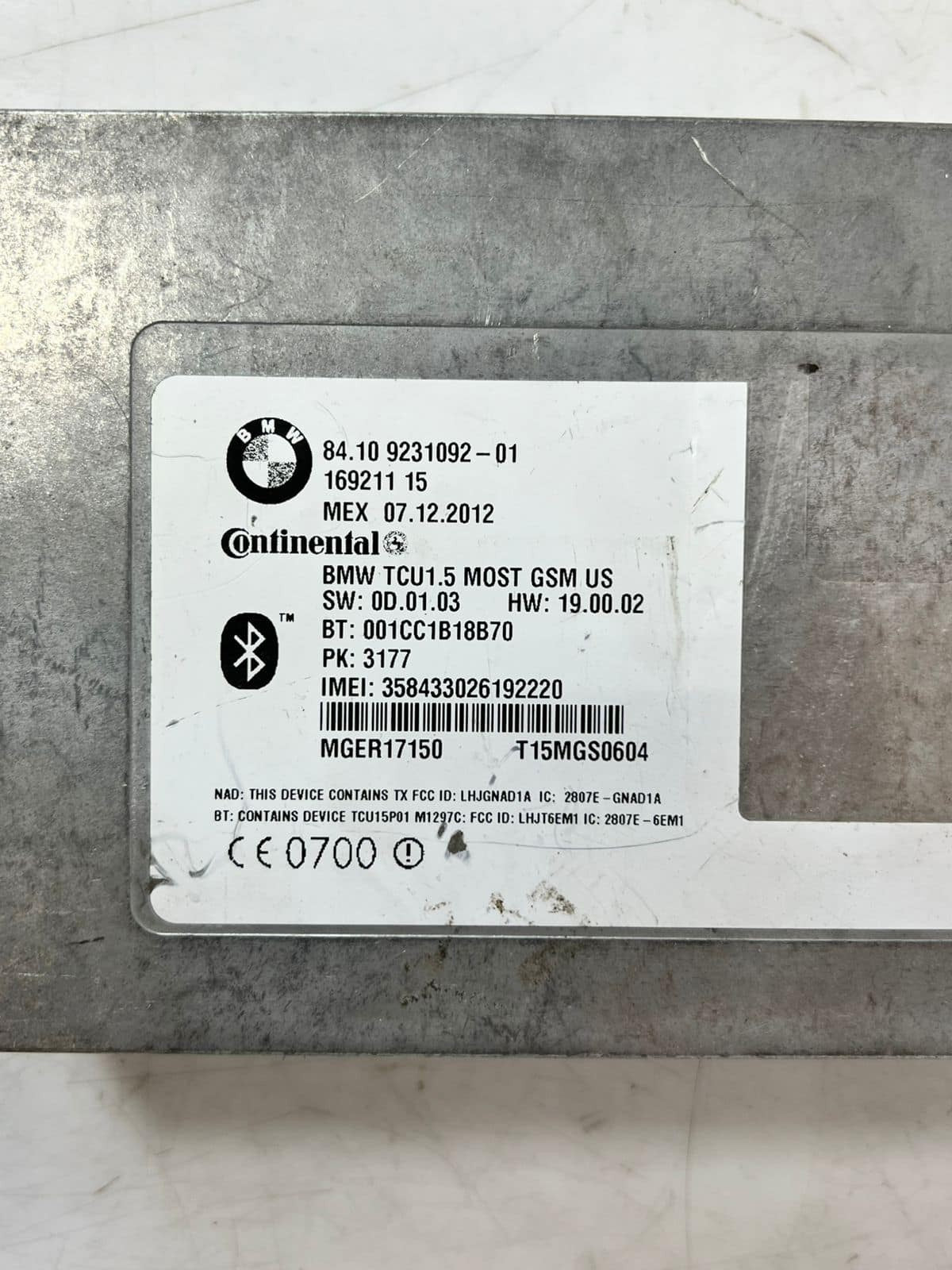 2007-2015 BMW 5' 3' 328i F07 GT Telematics Control Unit 9231092 OEM