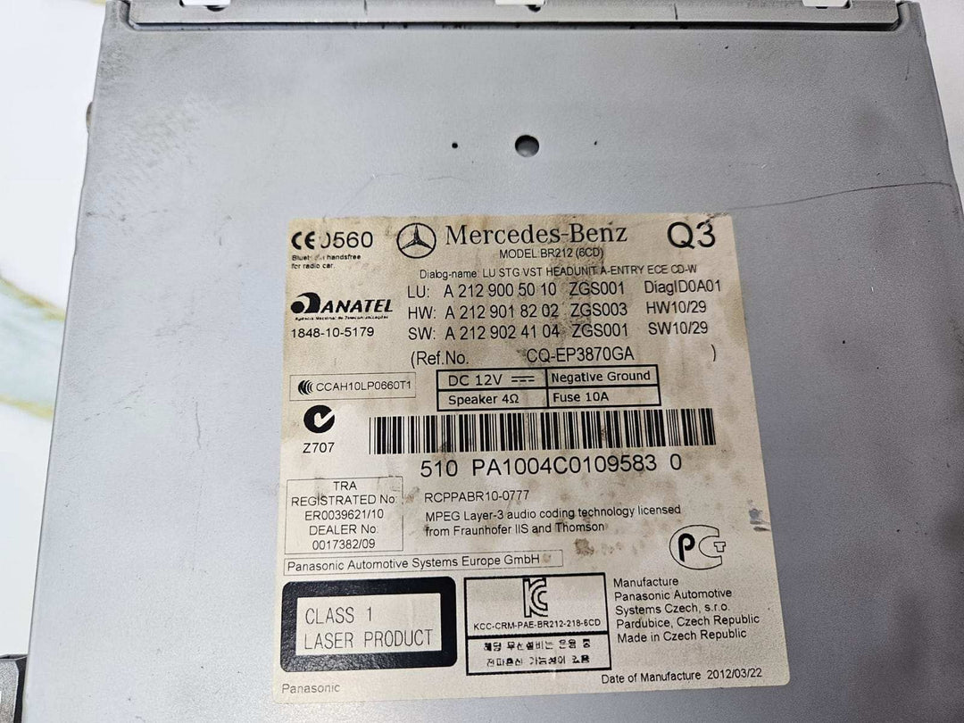 Mercedes-Benz Audio Cd Player Head Unit A2129005010