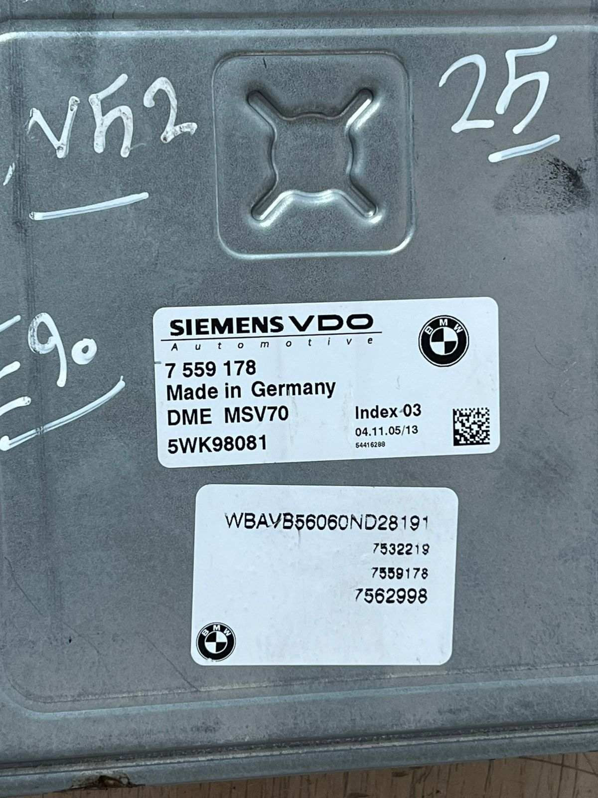 2006 BMW N52 E90 25 MSV70 5WK98081 Engine Control Unit +Cas2 + no key 7559178