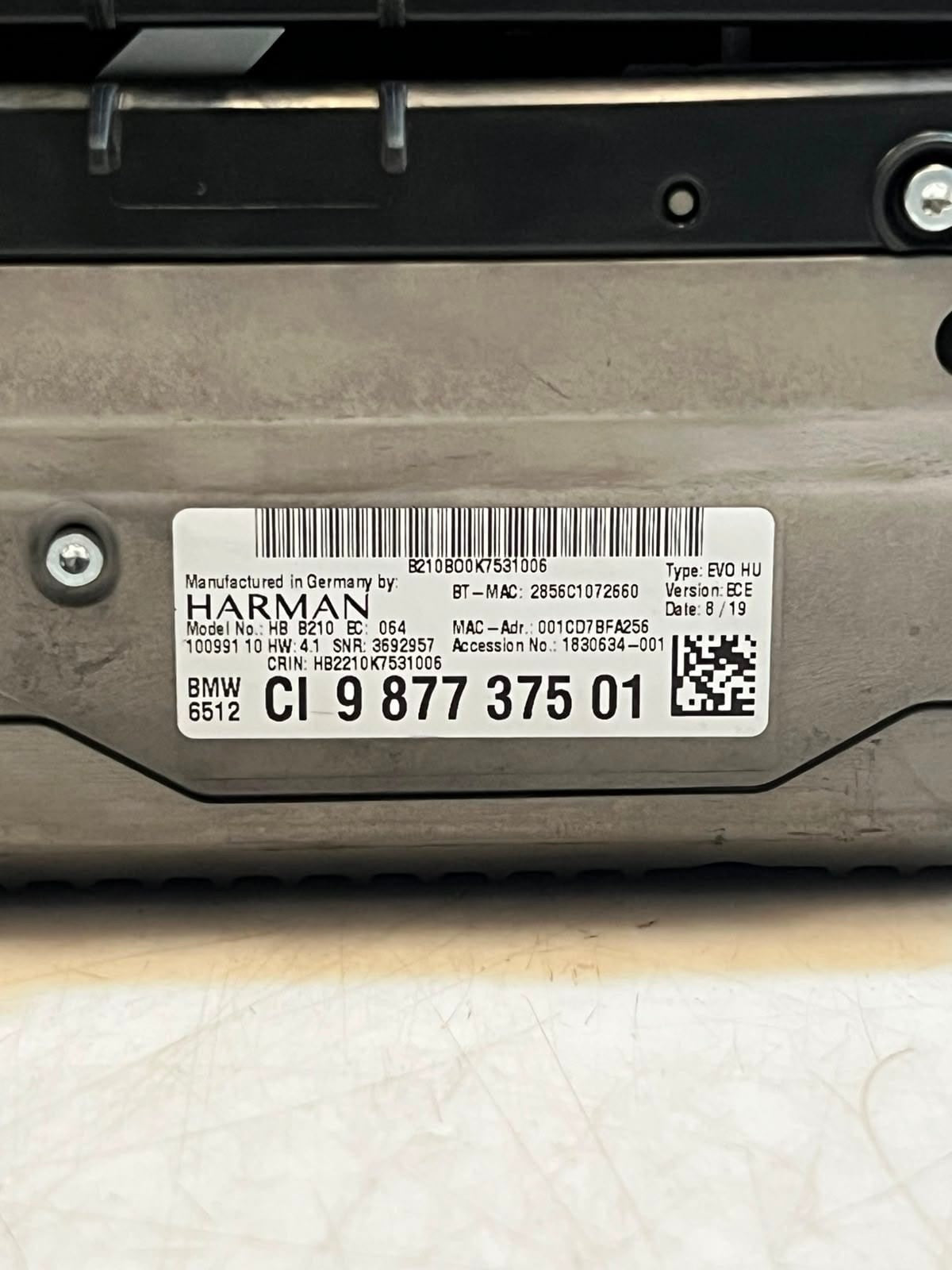 BMW X3 G30 G31 F20 F21 F30 F31 HARMAN NBT EVO HU Navigation Head Unit 9877375
