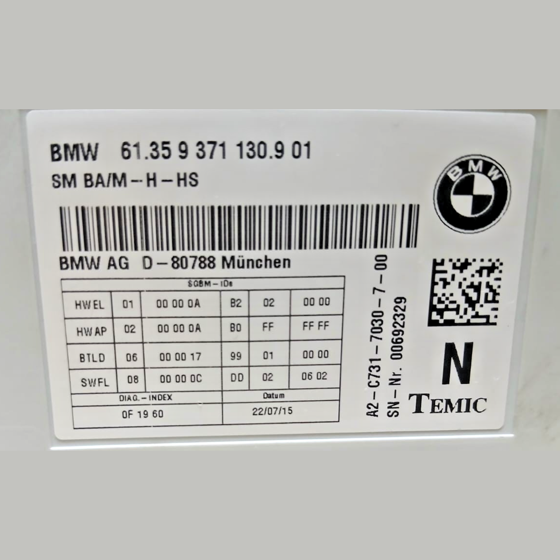 BMW F15 X5 F48 X1 Front Left Hand Driver Side Seat Module  9371130