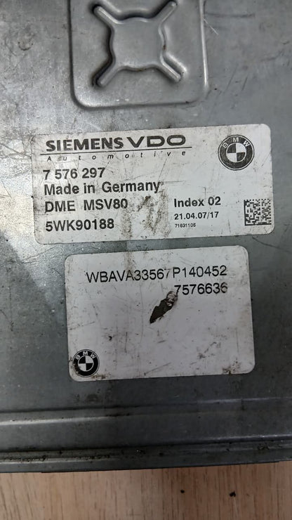 2008-2010 BMW 528i Engine Control Unit 7576297 DME MSV80 5WK90188 ECU E60 E90