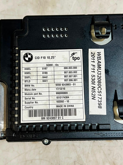 2011-2013 BMW 5 Series F10 and F11 528i Central Information Display 9243897
