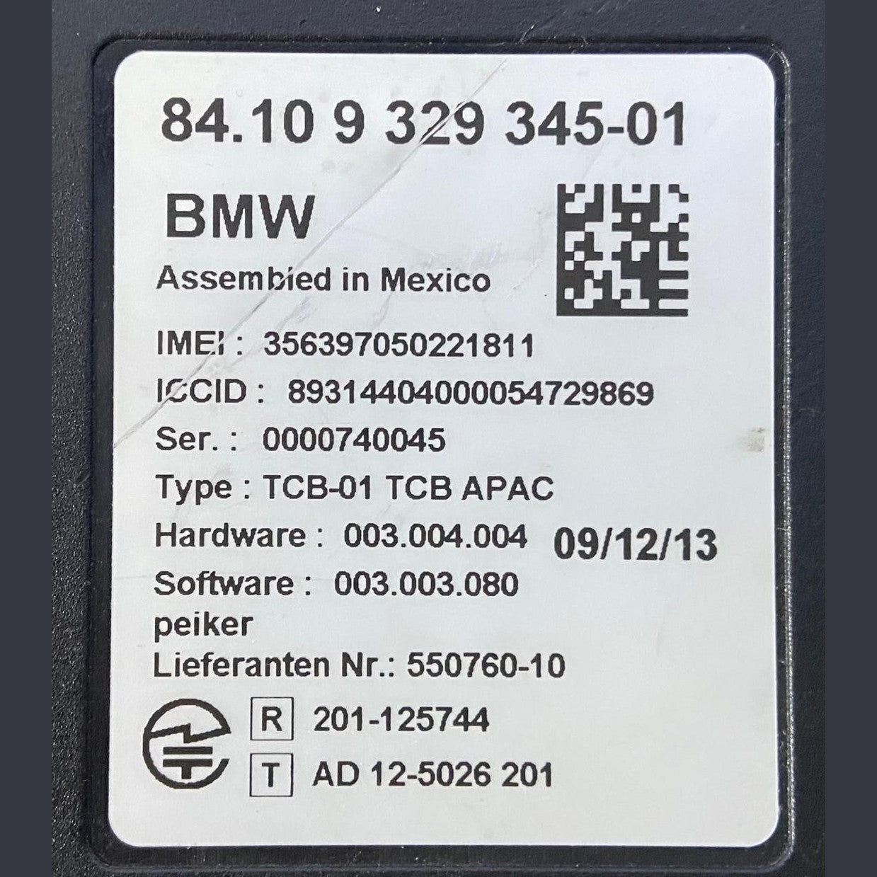 OEM BMW 1 3 SERIES F02 F20 F21 BLUTOOTH CONTROL MODULE ECU 9329345