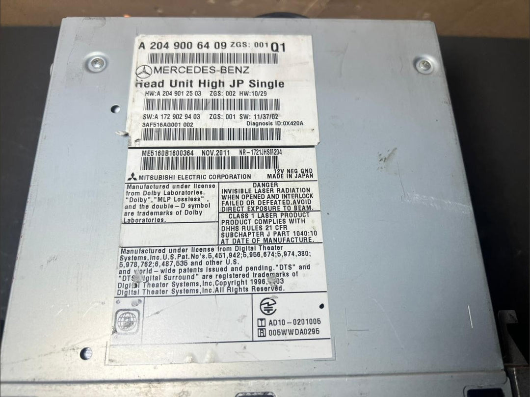 Mercedes W204 Navigation Command Radio Audio Head Unit CD Player A204 9006409