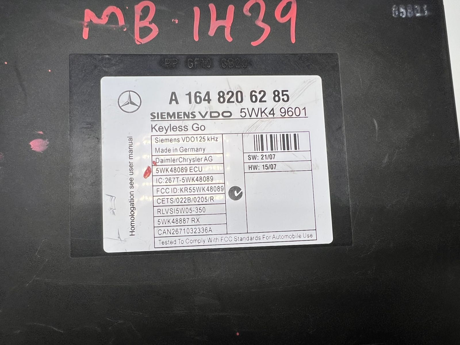 2007-2012 Mercedes GL-Class X164 GL450 Keyless Go Control Module A164 8206285 OE