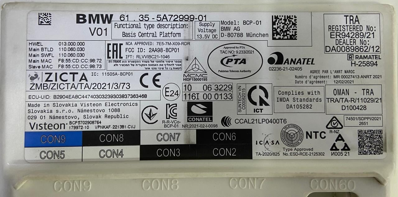 OEM BMW i20 BDC Basic Computing Platform 5A72999 Brand New ANATEL