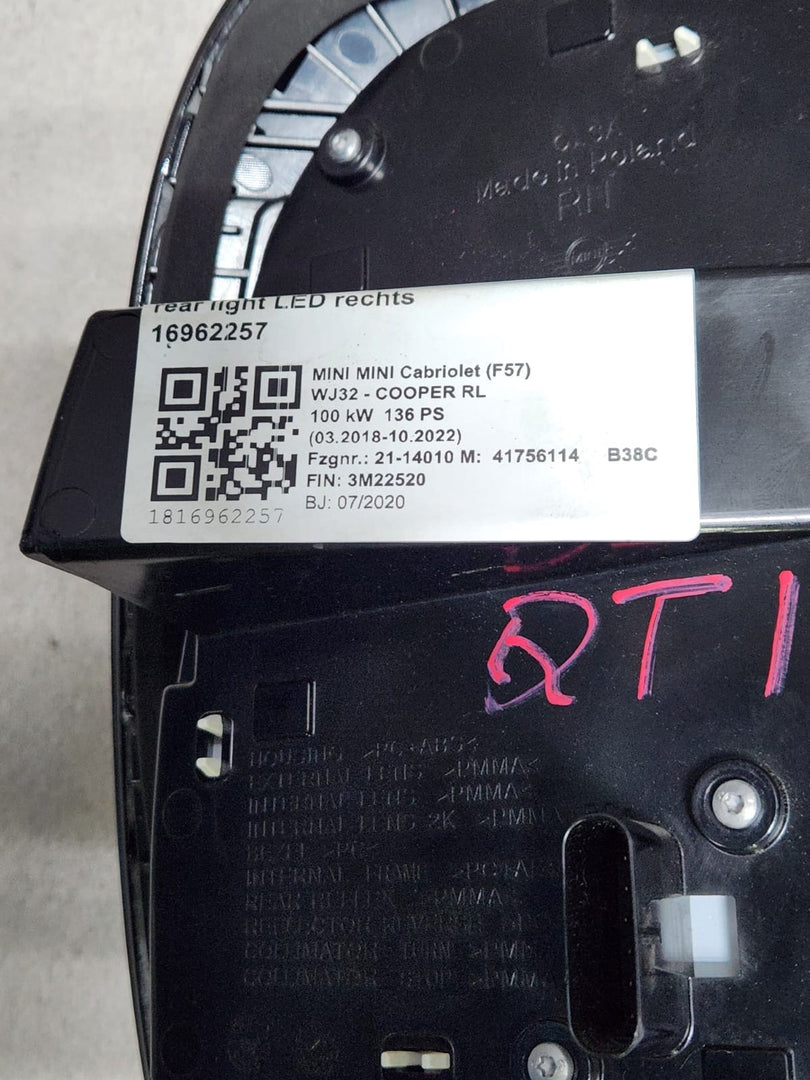 2014-2020 Mini Cooper Tail Light 7435134 F55 F56 Right side rear LED