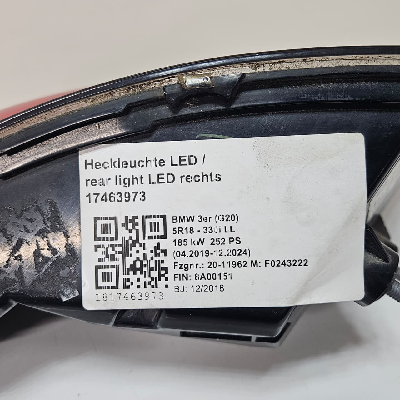 2020 BMW 3 Series G20 G21 320i Rear Taillight Right Side Outer 7495084
