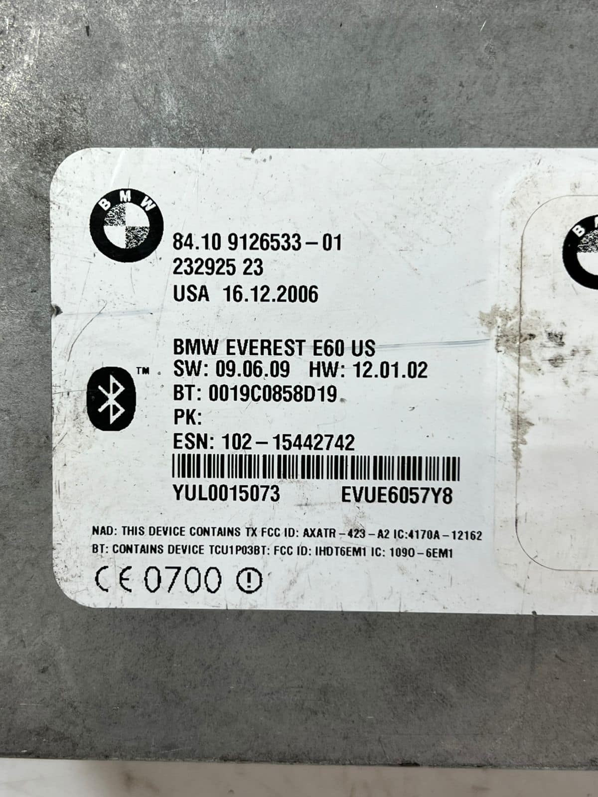 2007 BMW 328i E90 E91 E92 E93 3' Bluetooth Telematics Control Module 9126533 OEM