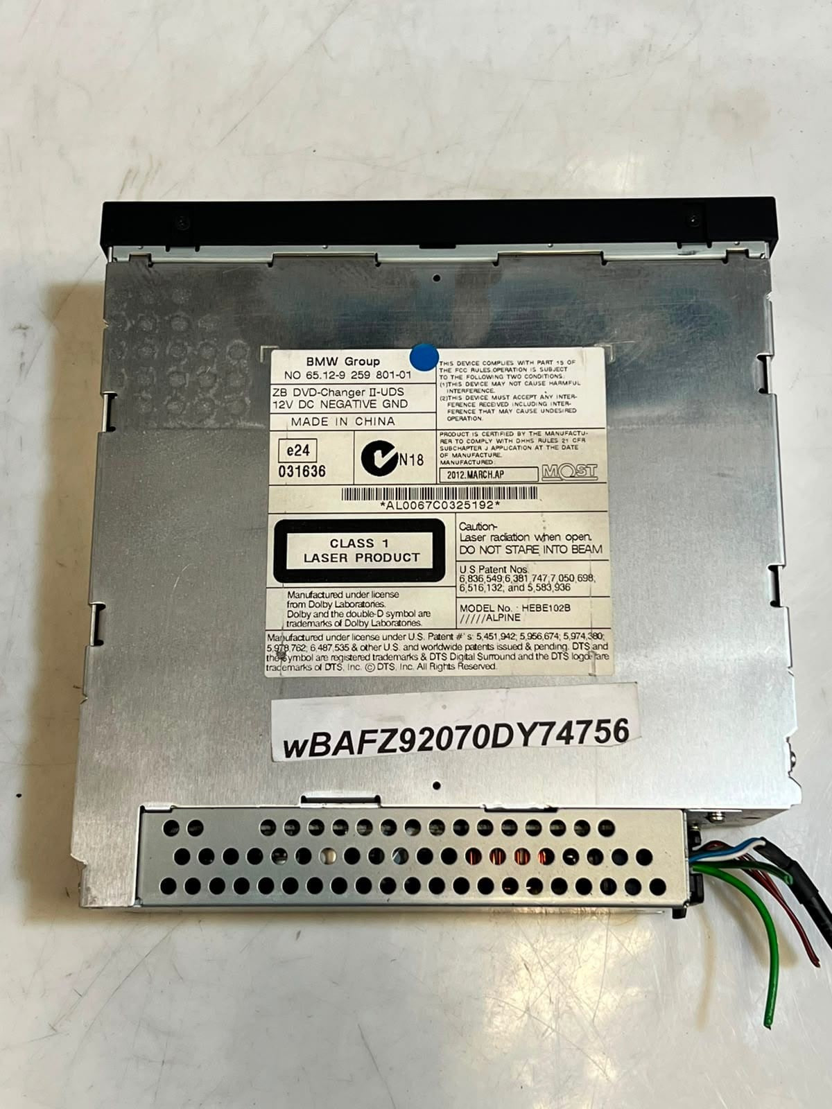 2012 BMW 1 3 5 6 7 Series, X3 F10 HYBRID5 N55 Dvd Changer 9259801 OEM RHD