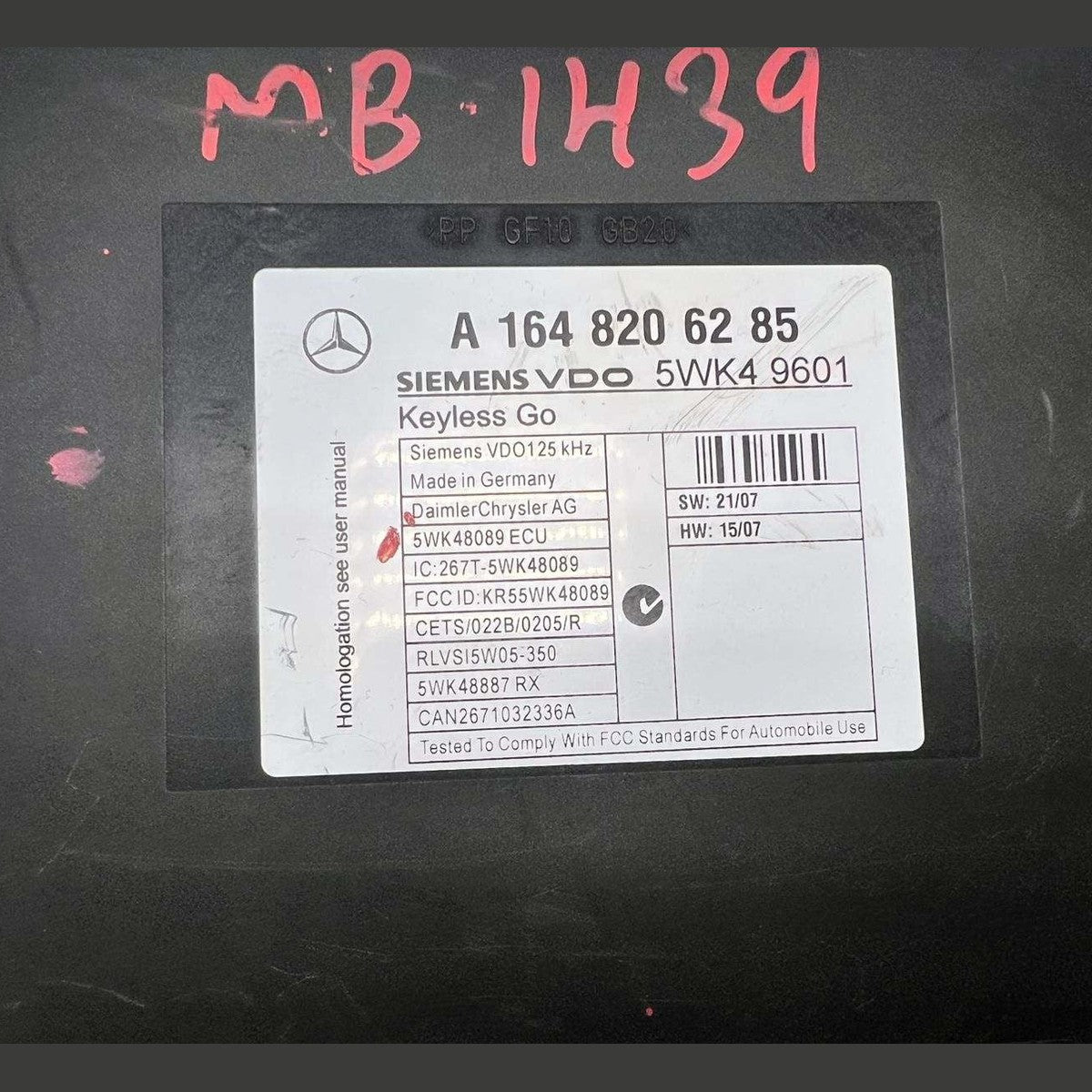 2007-2012 Mercedes  GL450 Keyless Go Control Module A1648206285 GL-Class X164