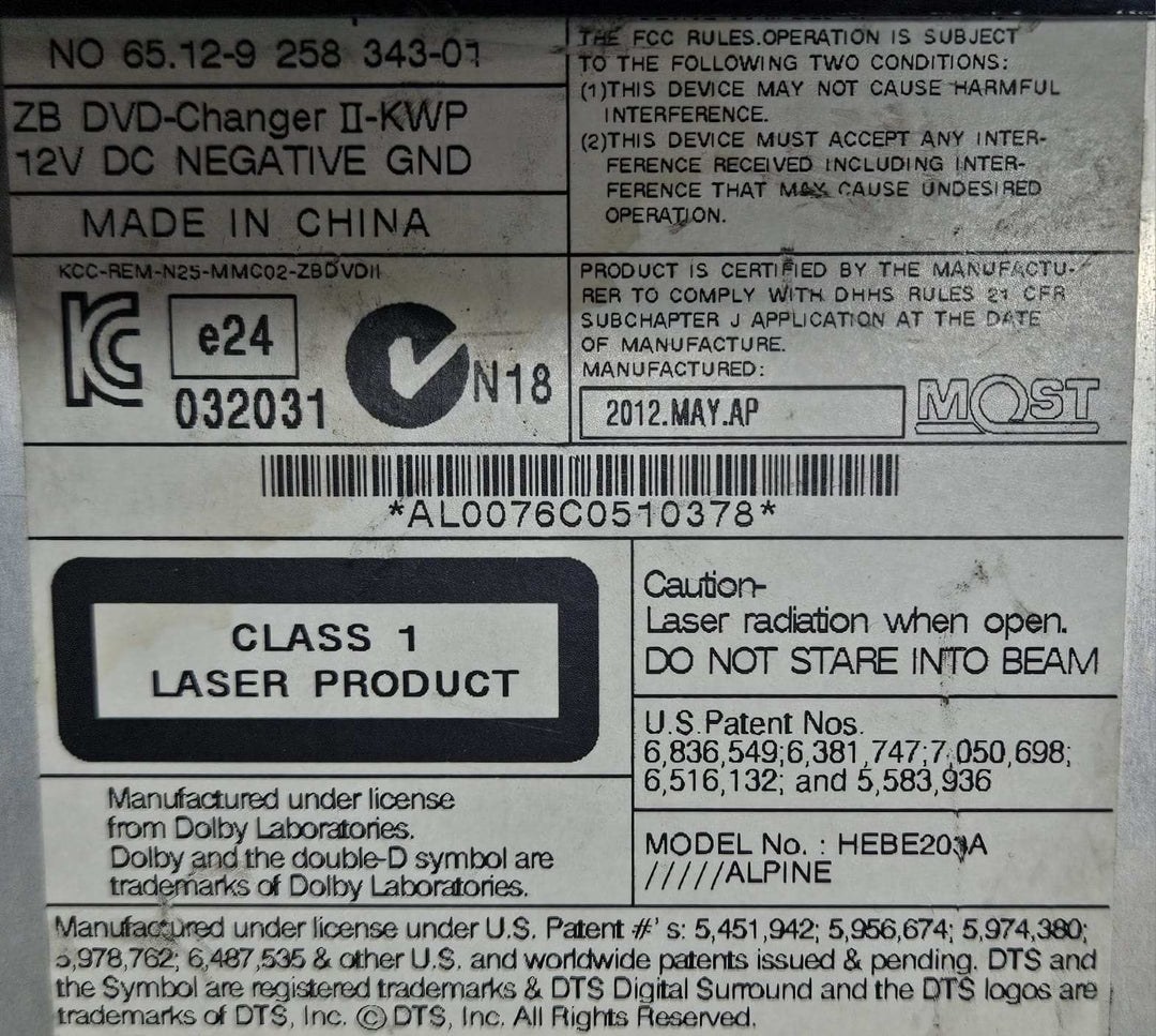 2010-2014 BMW X6 E71 E72 X6M Entertainment Multimedia DVD Player 9258343 OEM