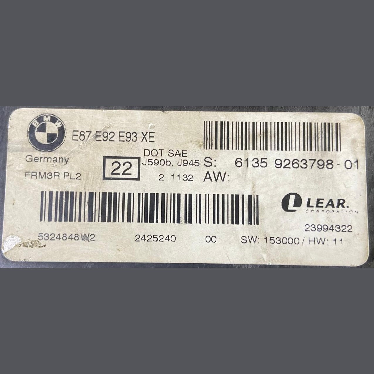 OEM BMW 3 SERIES E92 E93 FOOTWELL LIGHT CONTROL MODULE 9263798