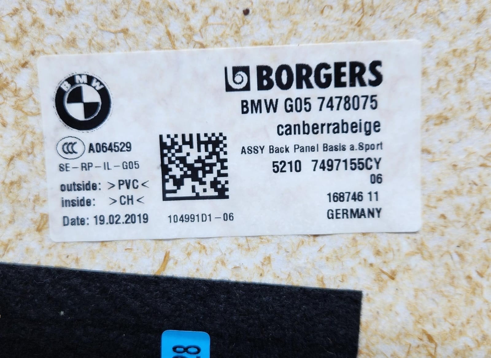 2019-2020 BMW X5 Seat Back Trim Cover Panel 7478075 X5 G05 OEM