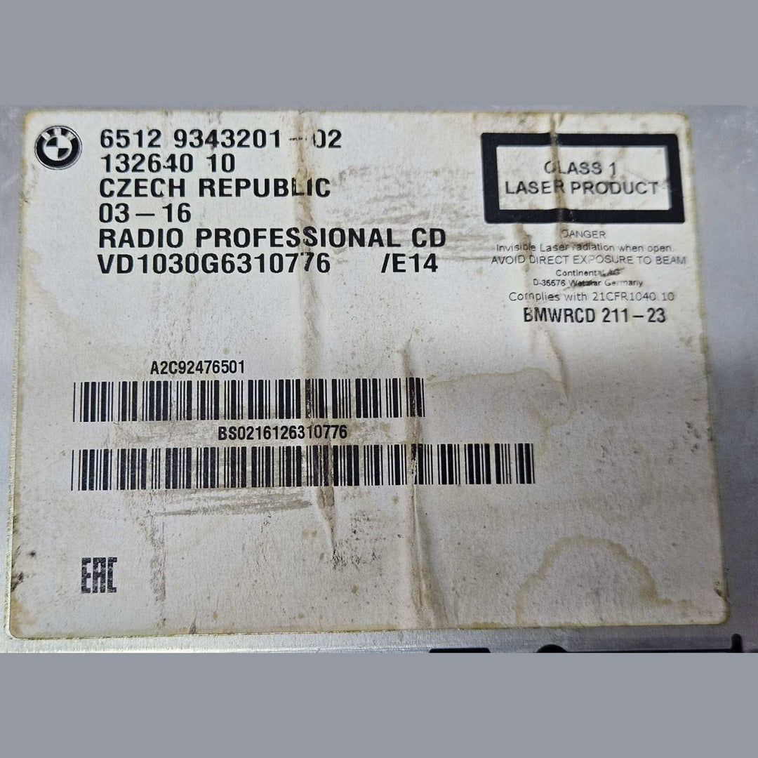 BMW E84 X1 E90 E91 E92 E93 E87 E88 PROFESSIONAL CD Player Head Unit 9343201 OEM