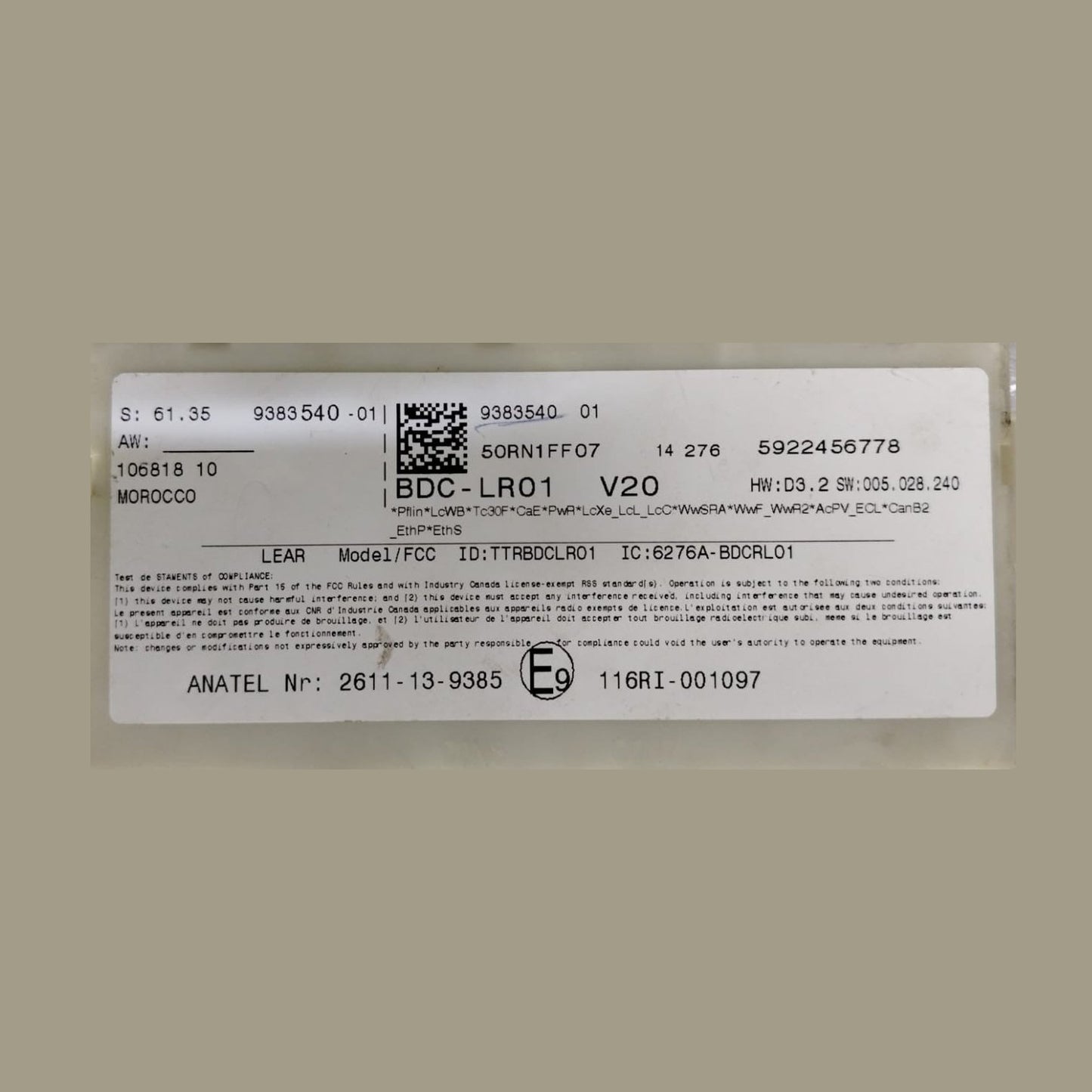 OEM BMW X5 F15 N55 Engine Body Computer Control Module 9383540