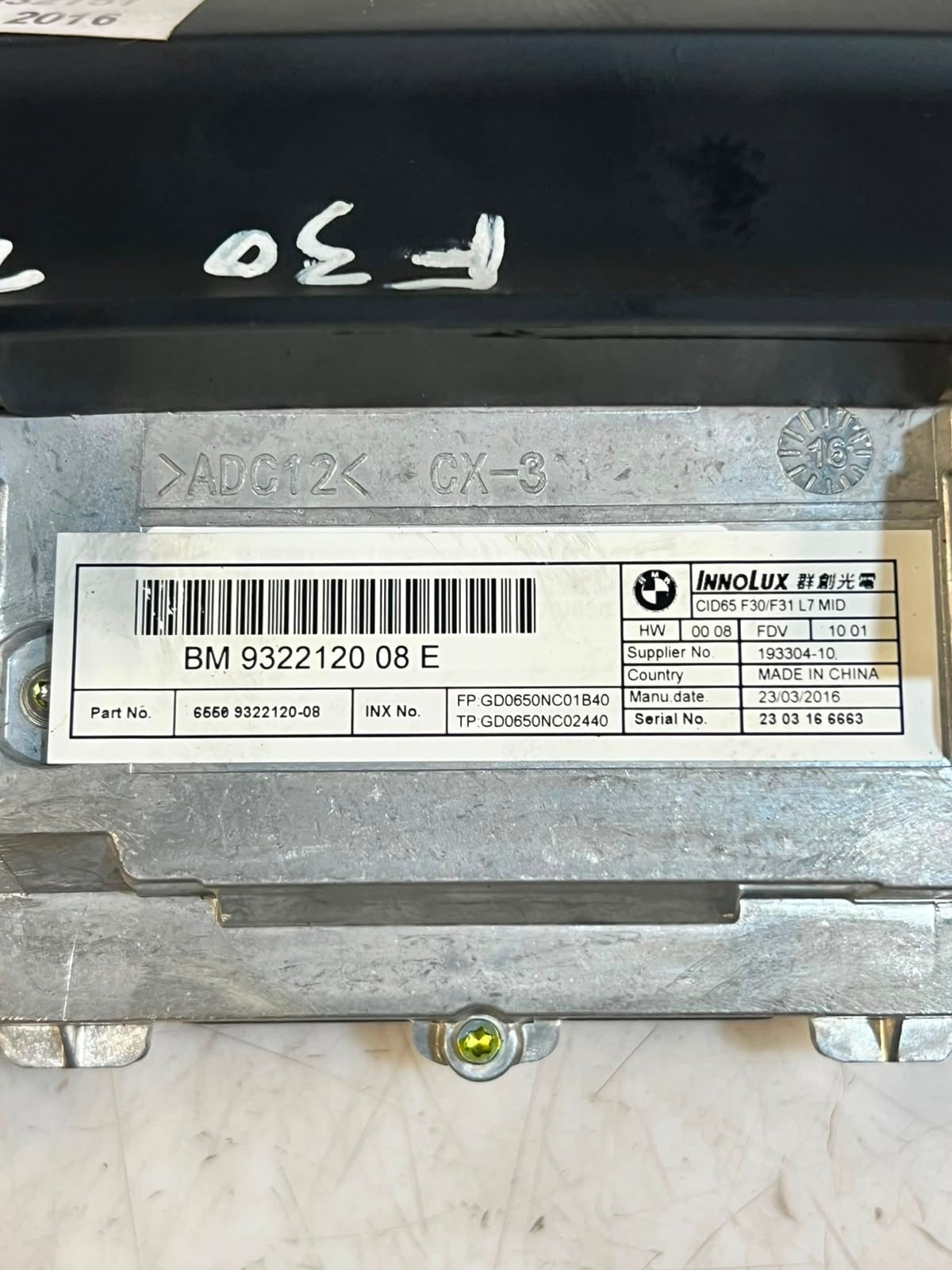 2016 BMW 3 Series F30 F31 4' F32 CID Navigation Display Screen Central 9322120