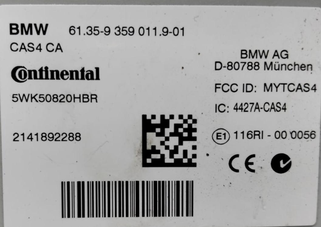 BMW 5 F11 CAS4 CA EWS Control Unit 3.0 Diesel 190kw 2015  9359011
