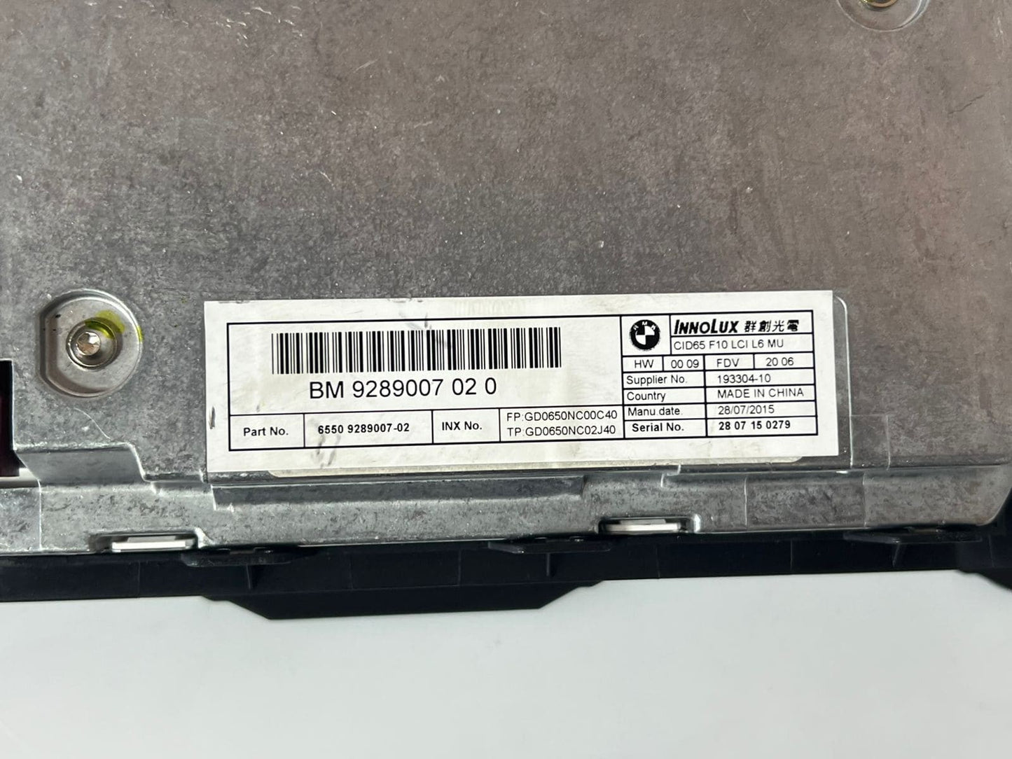 BMW 5 F10 F11 On-board Central Information Display Screen Monitor 6,5" 9289007