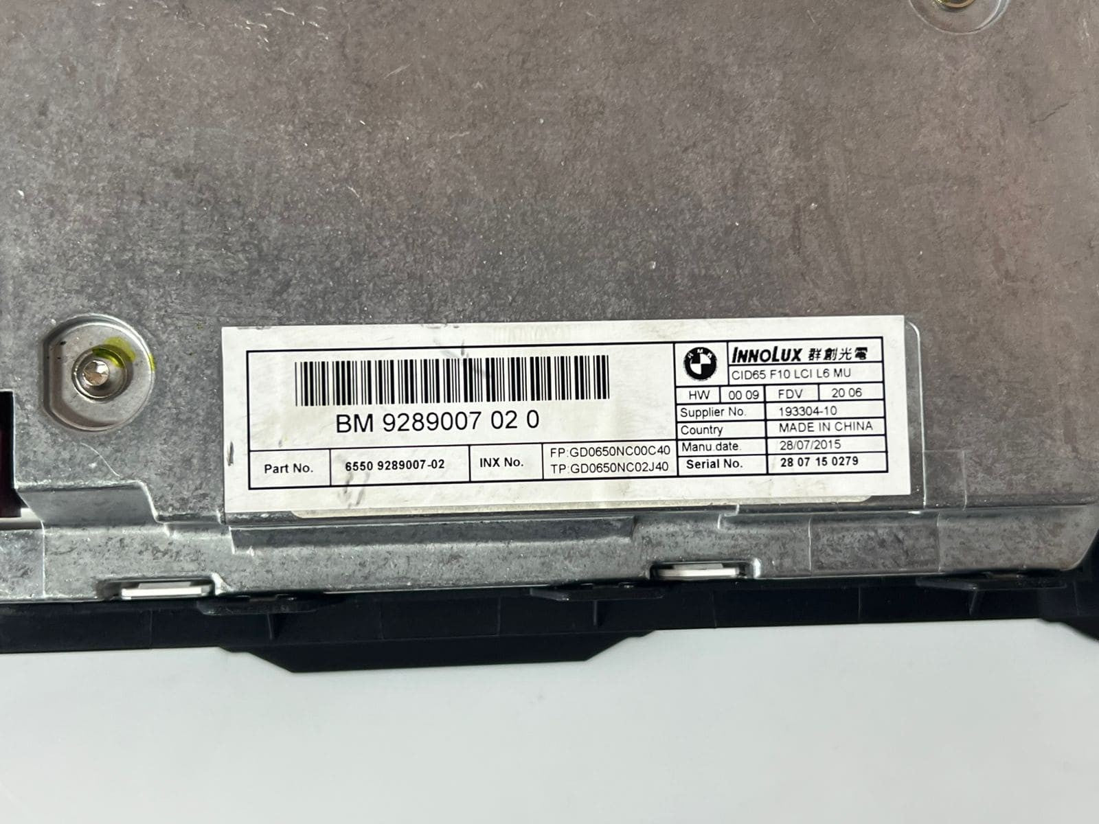 BMW 5 F10 F11 On-board Central Information Display Screen Monitor 6,5" 9289007