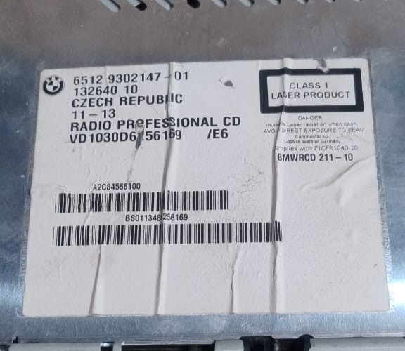 BMW 3 E90 E91 E92 1 E87 E82 E84 RP RADIO  PROFESSIONAL CD HEAD UNIT - 9302147