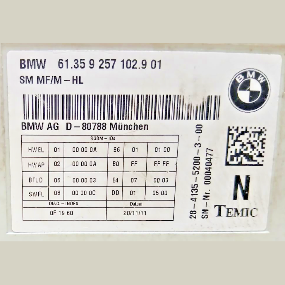 2011-2016 bmw 528 535i 550i f10 front left right seat control module 9257102 oem