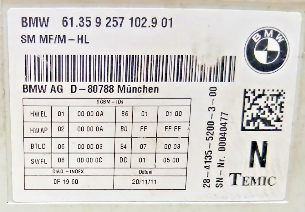 2011-2016 bmw 528 535i 550i f10 front left right seat control module 9257102 oem