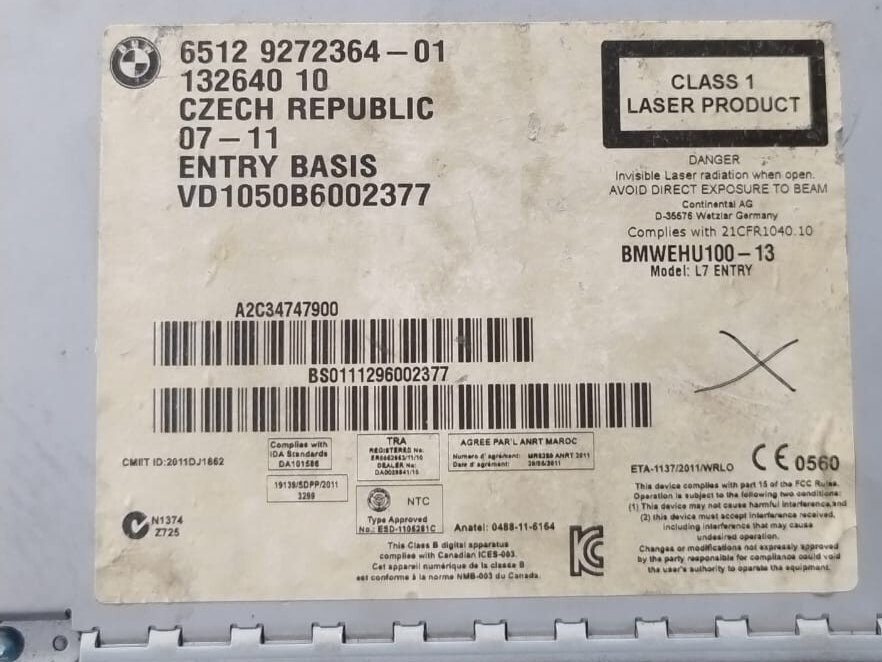 BMW 2 F22 3 F30 4 F32 STEREO RECEIVER MEDIA CD DISC PLAYER HEAD UNIT - 9272364