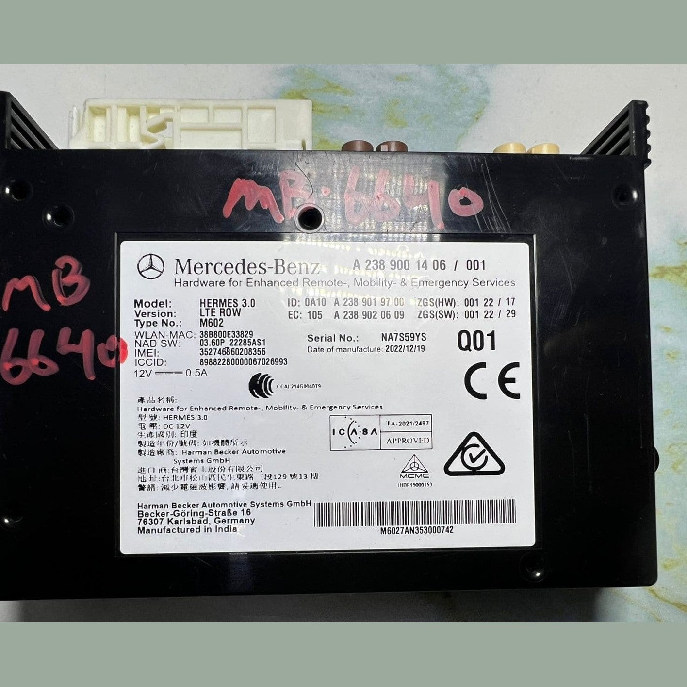 2018-2024 Mercedes-Benz Sprinter Control Unit Communications Module A2389001406
