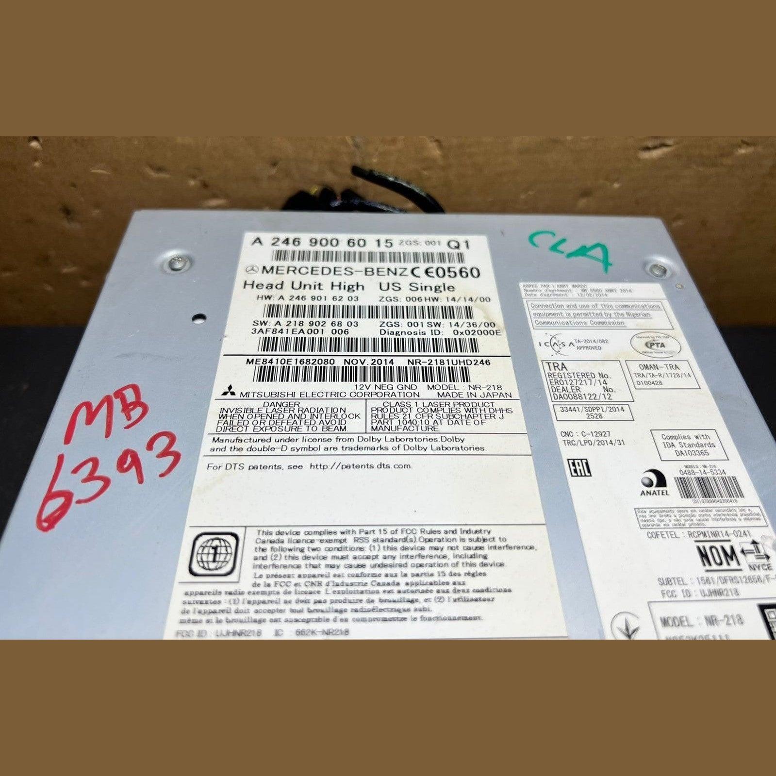 2013–2015 Mercedes-Benz W246 CLA Head Unit CD Player A246 9006015 OEM