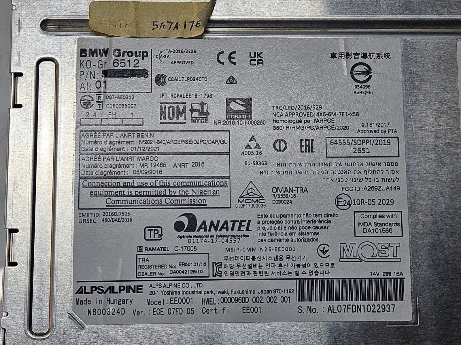 BMW F39 F48 Sat Nav Player Head Unit ECU 5A7A176 OEM