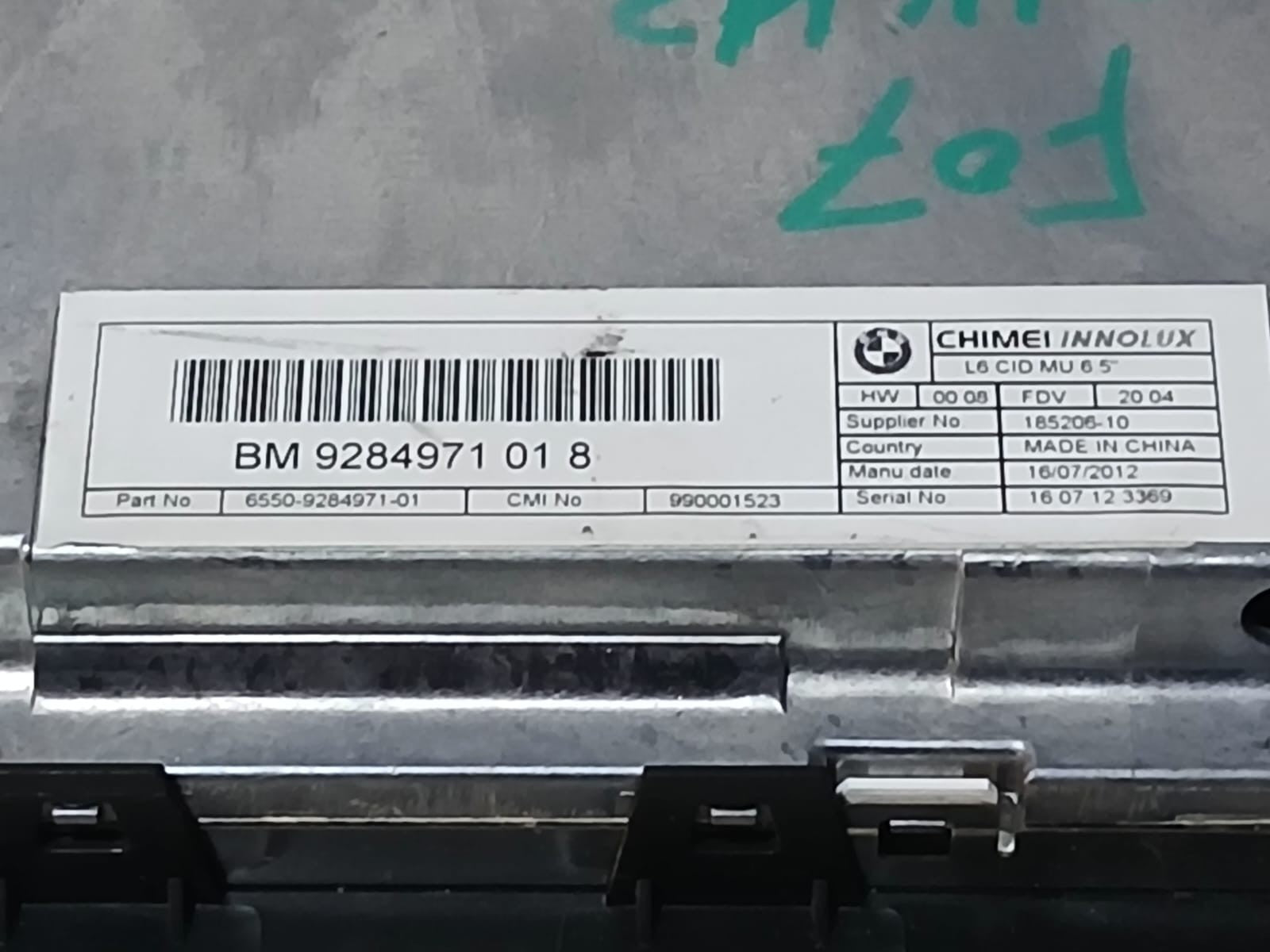 OEM BMW 5ser 2011 F07 GT L6 CID MU 6.5 INCH DISPLAY/SCREEN 9284971 