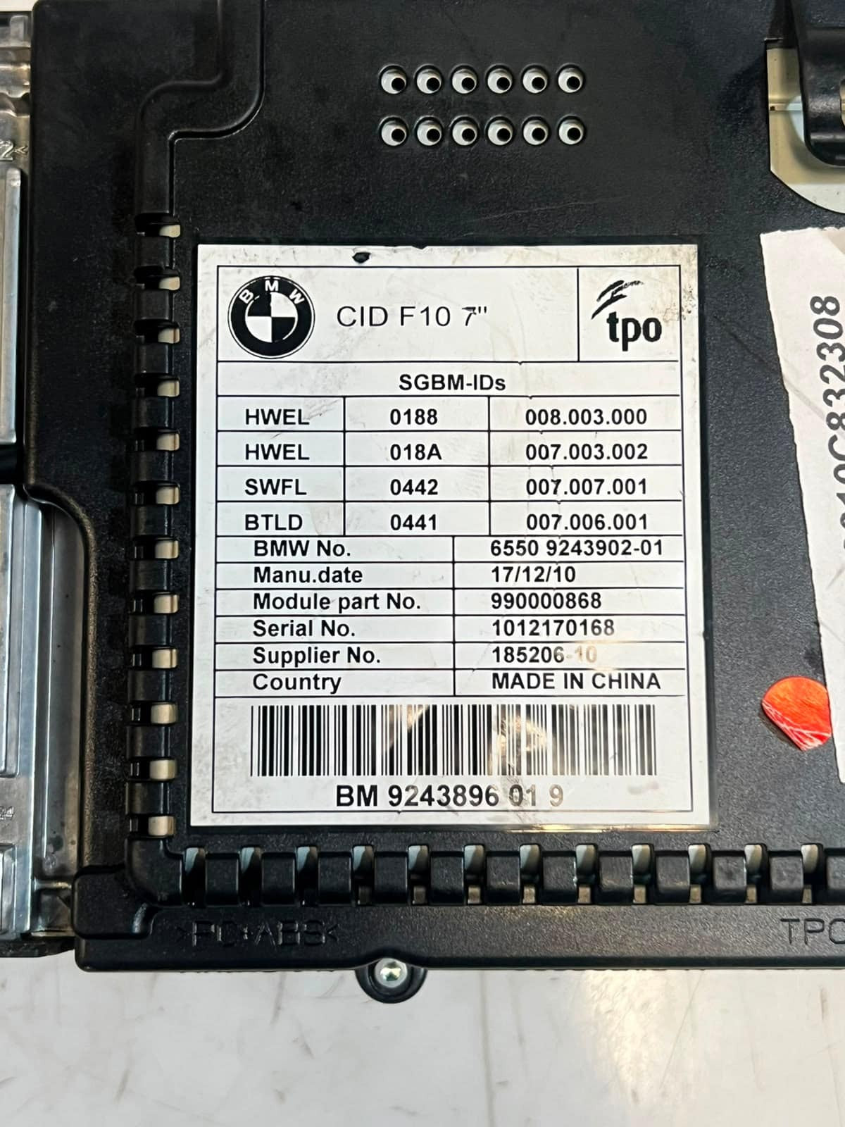 BMW 5 Series F10 F11 535i CID Central Information Display Screen 9243896 OEM