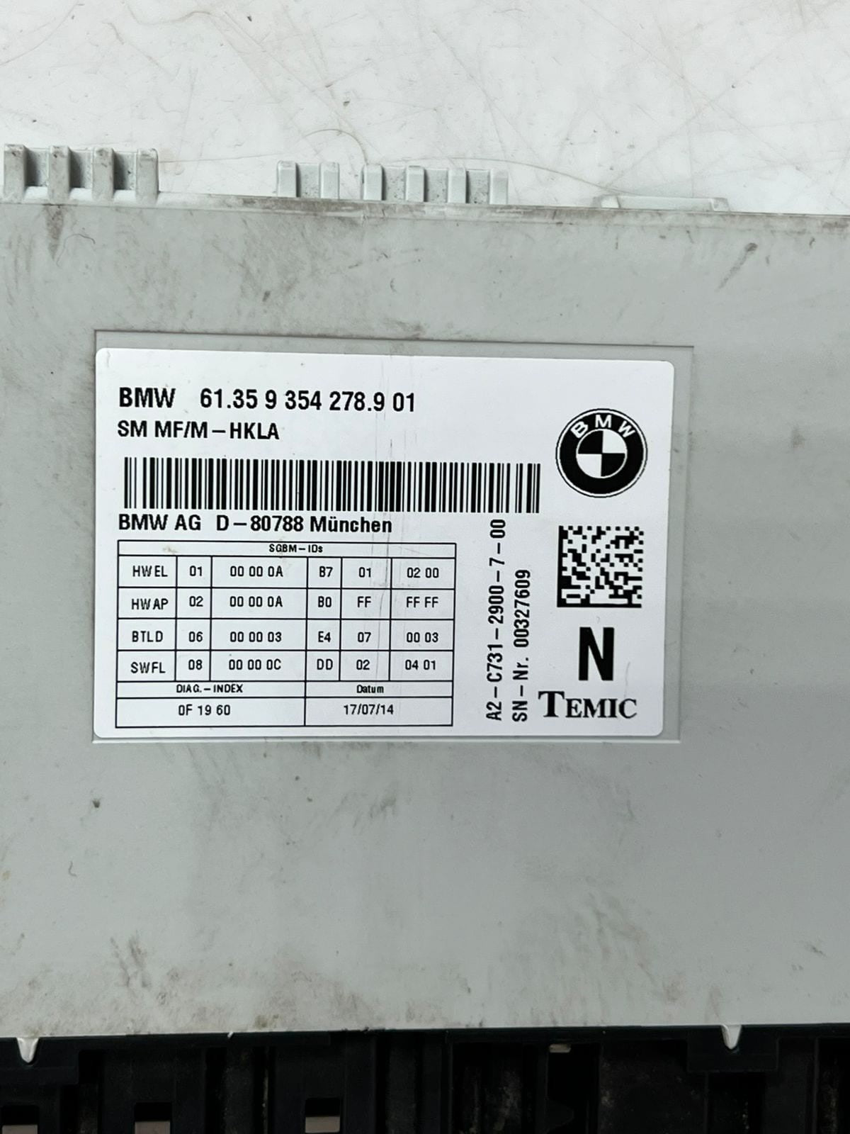 2011-2016 BMW 535i 740LI Seat Control Module SCM 9354278 OEM
