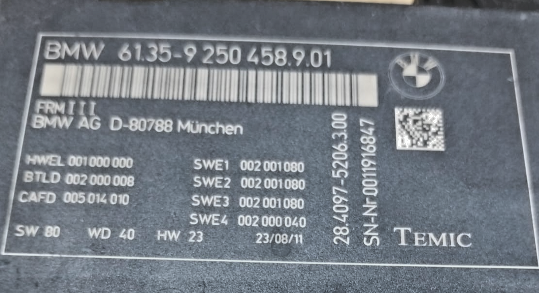 BMW X3 F25 FRM3 2011 Footwell Light Body Control Module 9250458