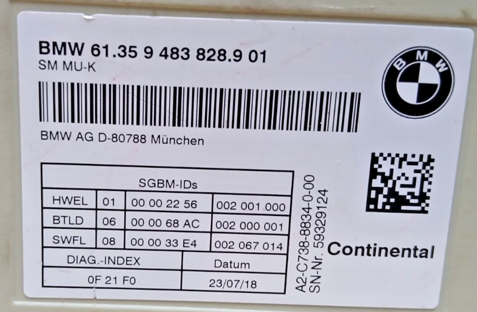 2017-2018 BMW M760LI XDRIVE  Front SEAT Control Module 9483828 OEM