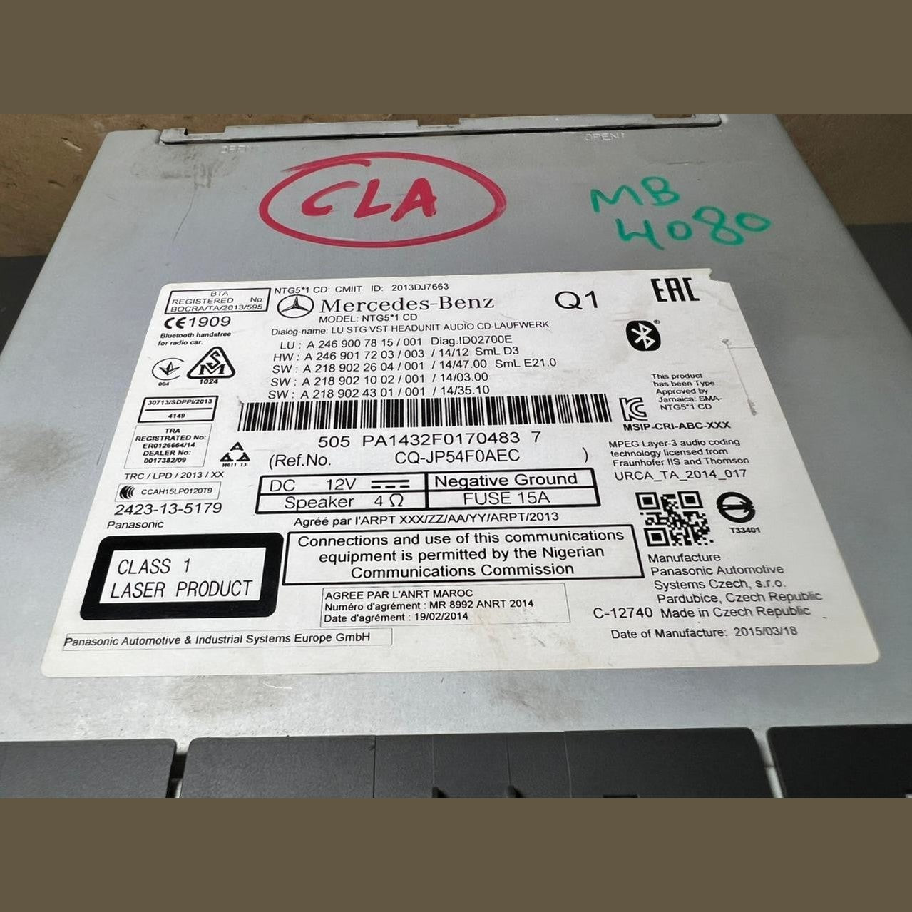 13–16 Mercedes-Benz W246 CLA Radio Audio Head Unit CD Player A246 9007815 OEM