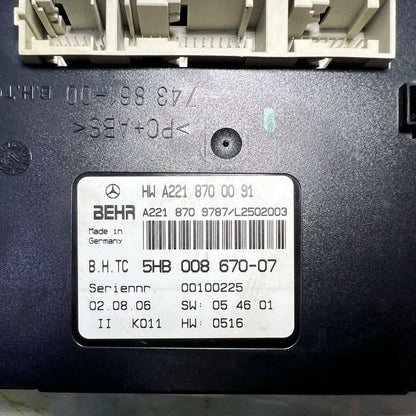 2007-2009 Mercedes S600 Climate Control Unit A2218700091 S-Class W221 CL-Class