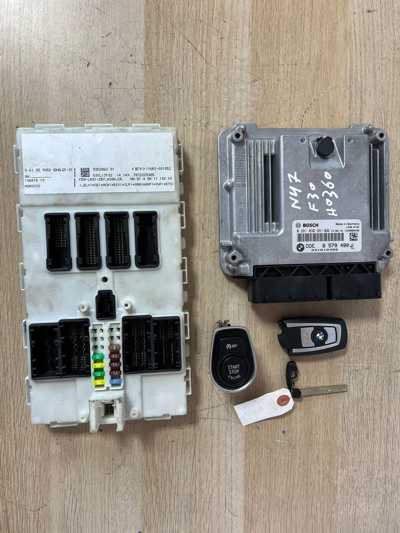 BMW OEM N47N F30 ENGINE CONTROL UNIT DDE ECU SET 8579480 +KEY+START BUTTON