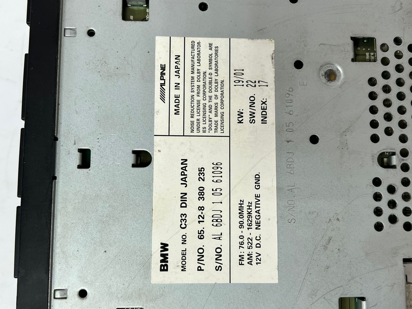 1996-2000 BMW E36 Z3 C33 DIN Radio Am Fm DC 12V Head Unit 8380235