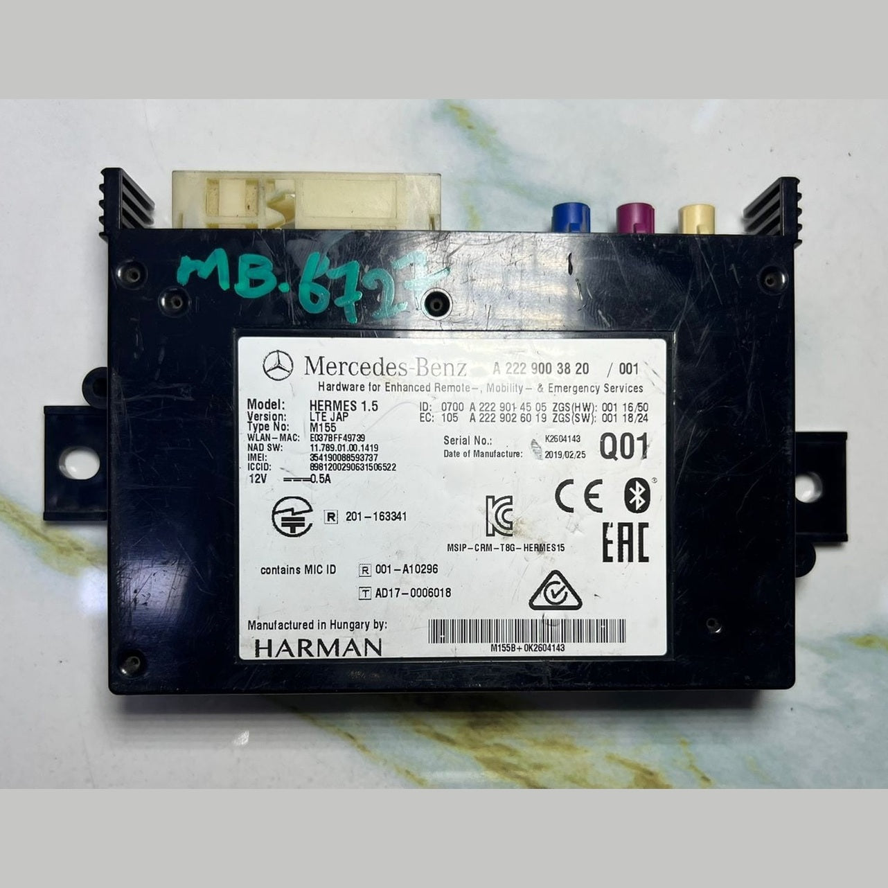 2019 Mercedes-Benz C180 Telematics Bluetooth Control Unit Module A2229003820
