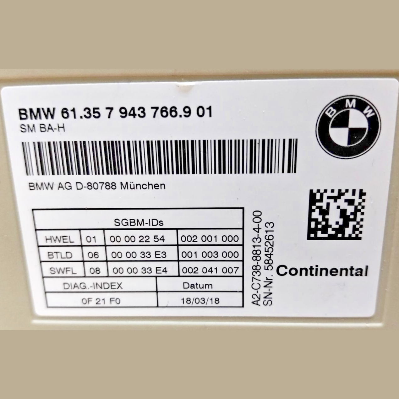 2018-2019 BMW 530E G30 - Front SEAT Control Module 7943766