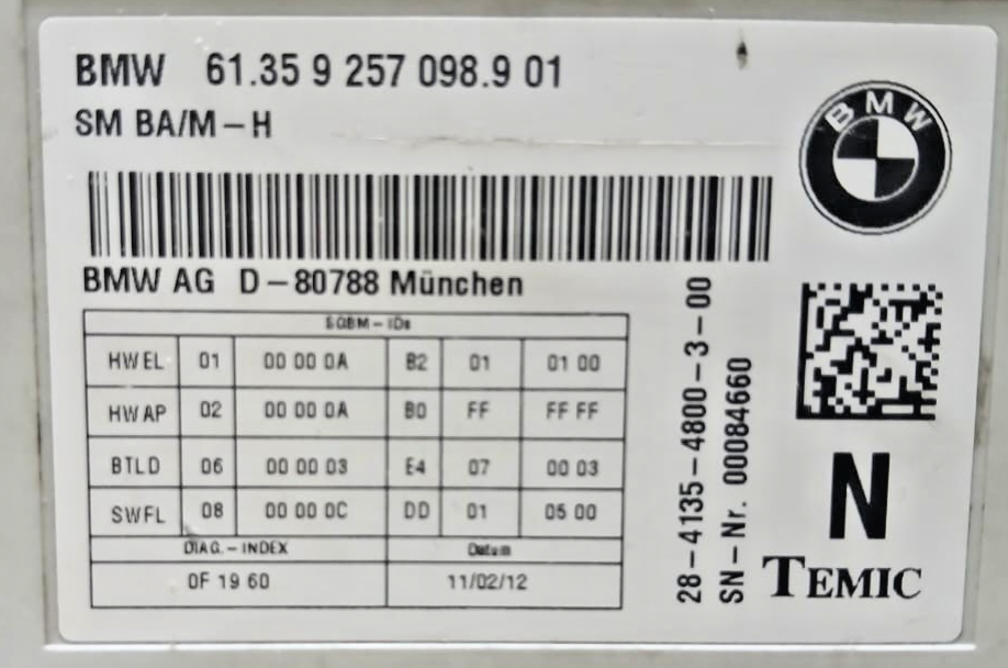 BMW F10 F11 F20 F21 F22 F30 F31 Front Seat Control Module ECU 9257098 SM BA/M-H
