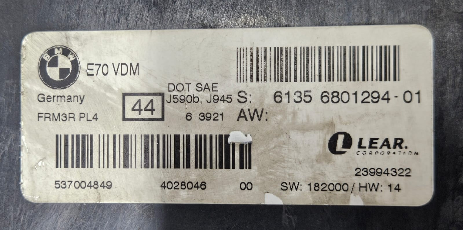 2007-2013 BMW X5 E70 Footwell Light Control Module 6801294 OEM
