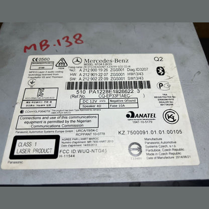 2012–2014 Mercedes-Benz W212 E-Class Head Unit CD Player A212 9001926 OEM