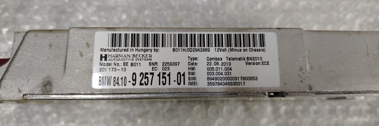 OEM BMW F20 F23 F34 1 2 3 4 5 Series GPS Combox Telematics Module 9257151